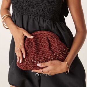 ASOS straw crochet beaded clutch in terracotta